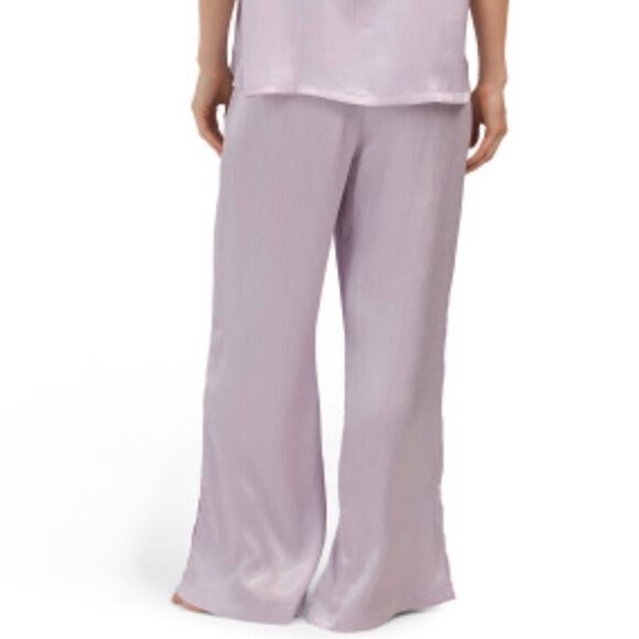 Jason Wu L & XL Lavender Button Front Short Sleeve Top Pants Crinkle Satin PJ - Picture 6 of 16